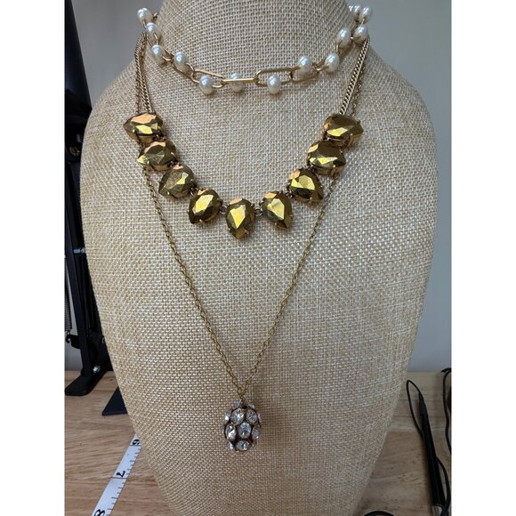 J.Crew Gold-Tone & Pearl Necklace Set W/ Rhinestones Multi-Strand Design  - 3 - Picture 5 of 10